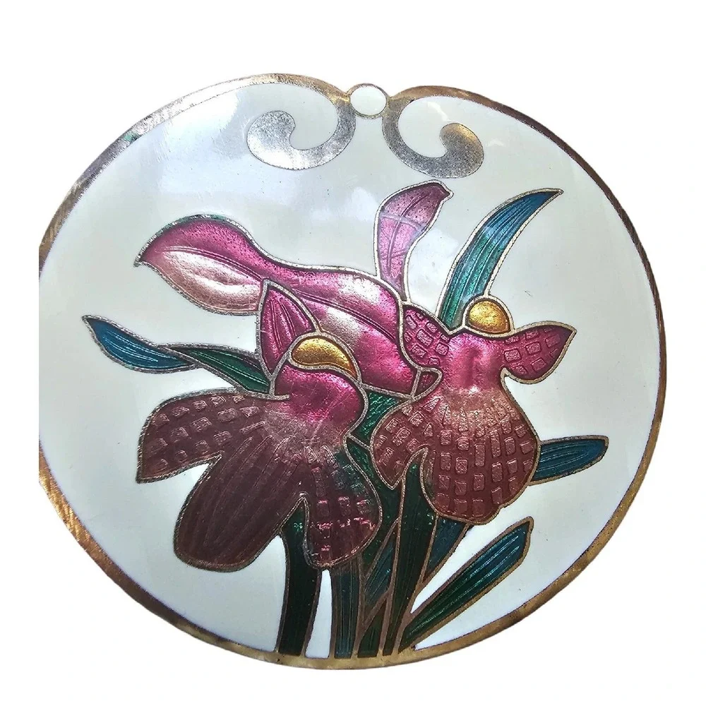 Vintage Cloisonne Enamel Floral Belt Buckle Gold Tone‎ Oval